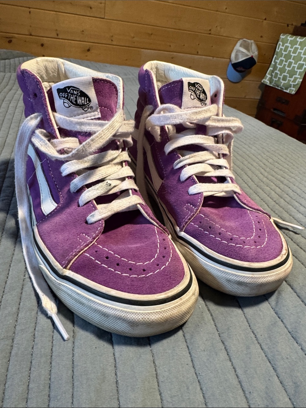 Vans Purple Suede High-Top Sneakers with White Stripe